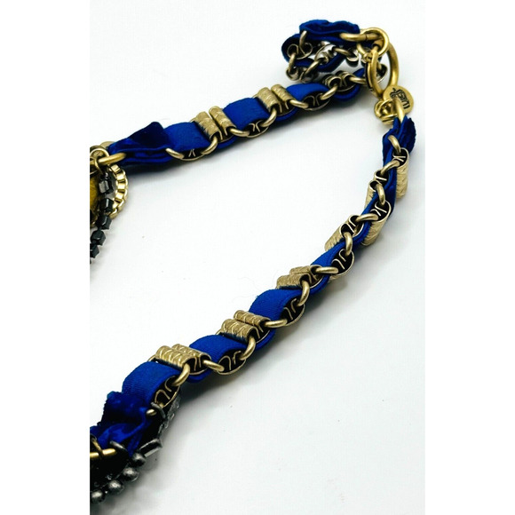 Juicy Couture Rhinestone Velvet Weave Multi Strand Gold Tone Statement Necklace - Picture 6 of 7